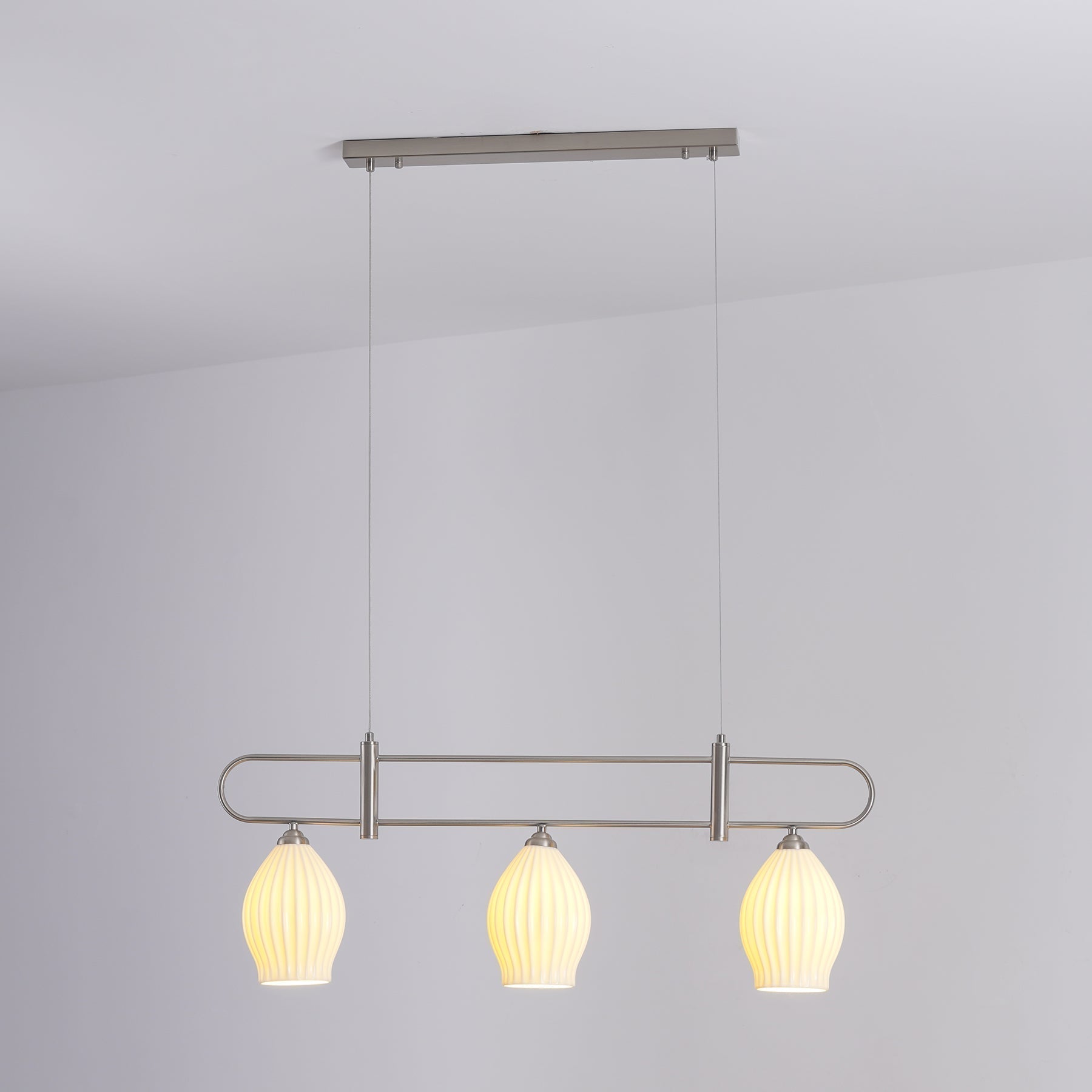 Handmade Bone China Ribbed Pendant Light Modern Linear Ceramic Hanging Lamp for Dining Room