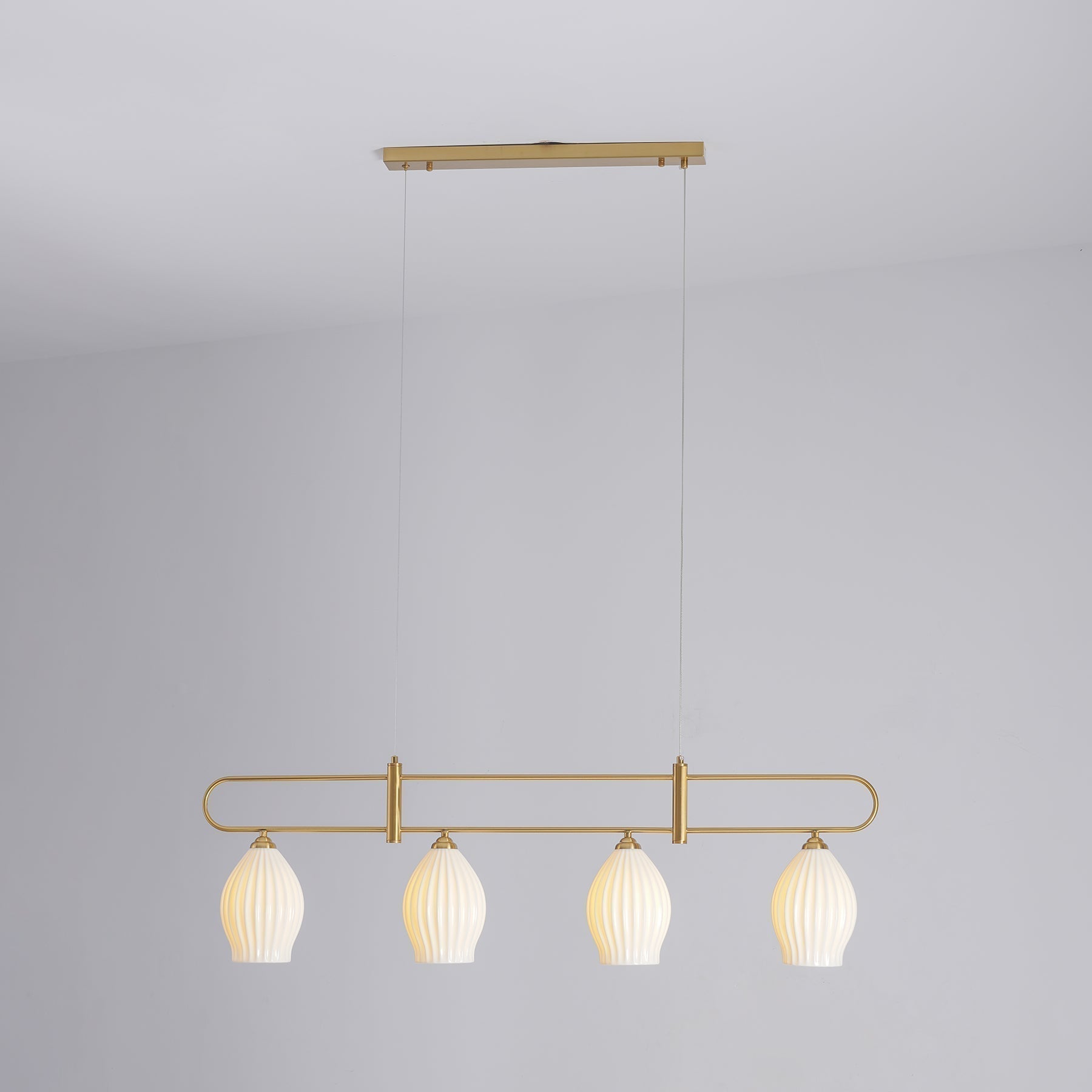 Handmade Bone China Ribbed Pendant Light Modern Linear Ceramic Hanging Lamp for Dining Room