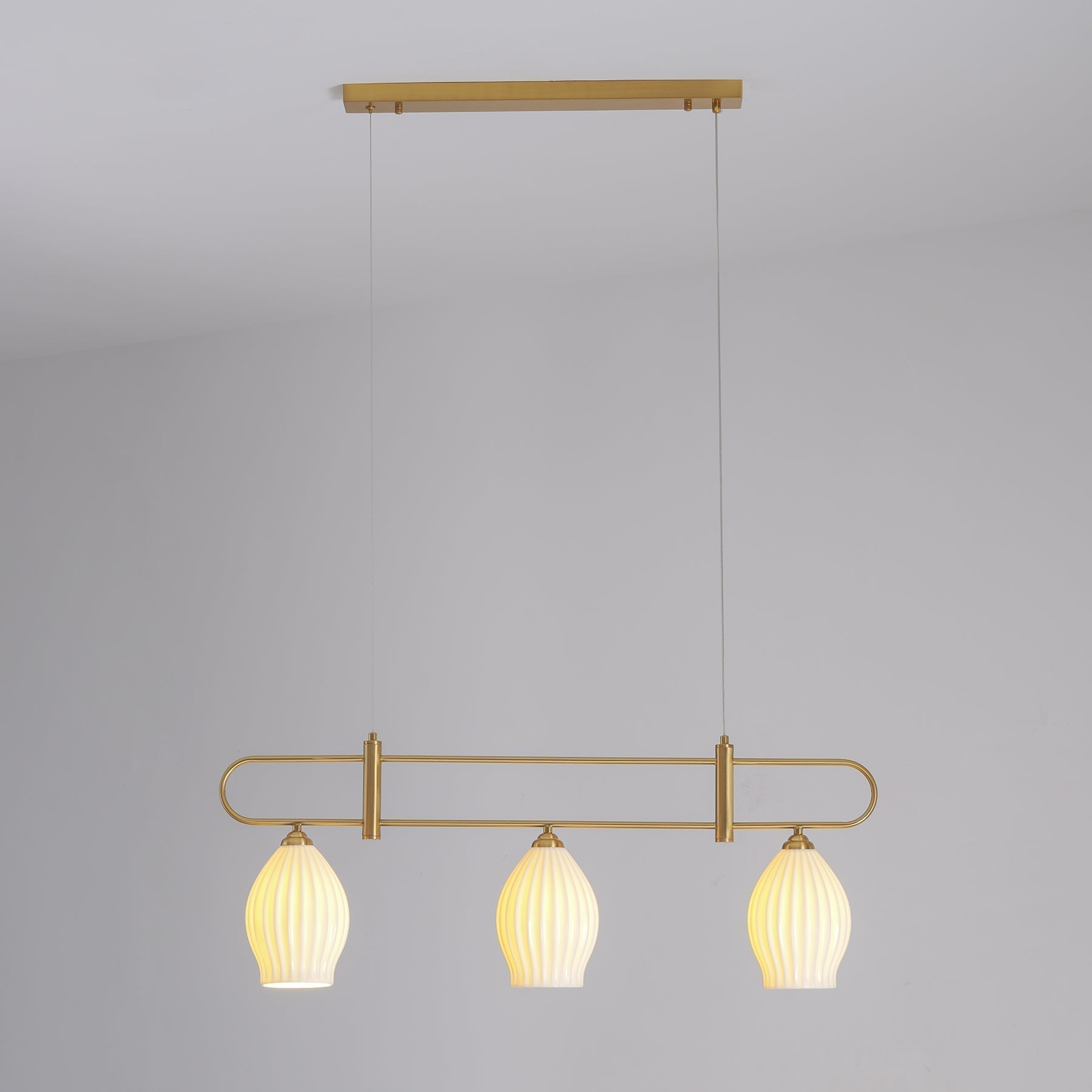 Handmade Bone China Ribbed Pendant Light Modern Linear Ceramic Hanging Lamp for Dining Room
