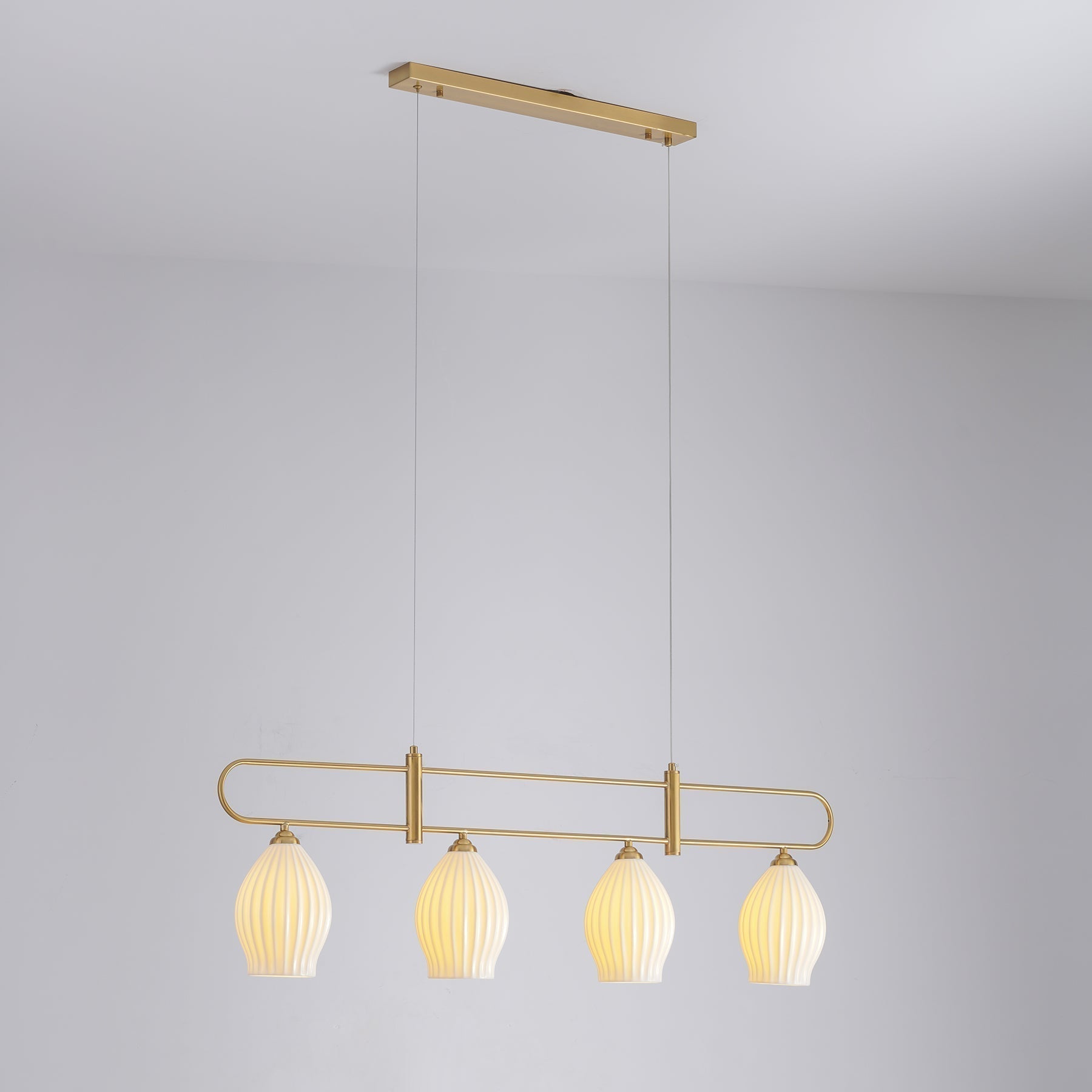 Handmade Bone China Ribbed Pendant Light Modern Linear Ceramic Hanging Lamp for Dining Room