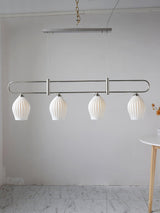 Handmade Bone China Ribbed Pendant Light Modern Linear Ceramic Hanging Lamp for Dining Room