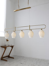 Handmade Bone China Ribbed Pendant Light Modern Linear Ceramic Hanging Lamp for Dining Room