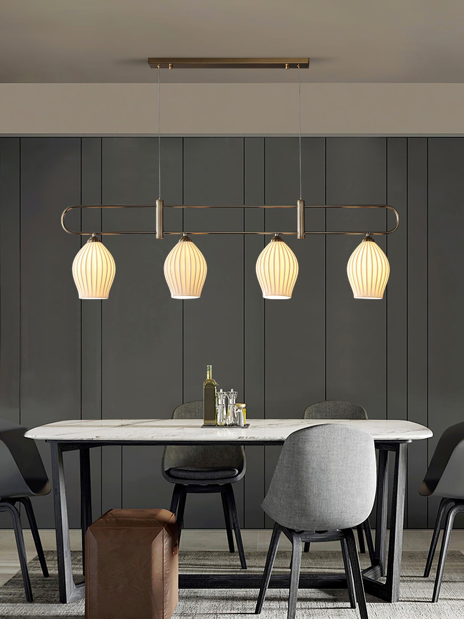 Handmade Bone China Ribbed Pendant Light Modern Linear Ceramic Hanging Lamp for Dining Room