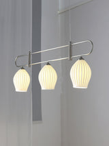 Handmade Bone China Ribbed Pendant Light Modern Linear Ceramic Hanging Lamp for Dining Room