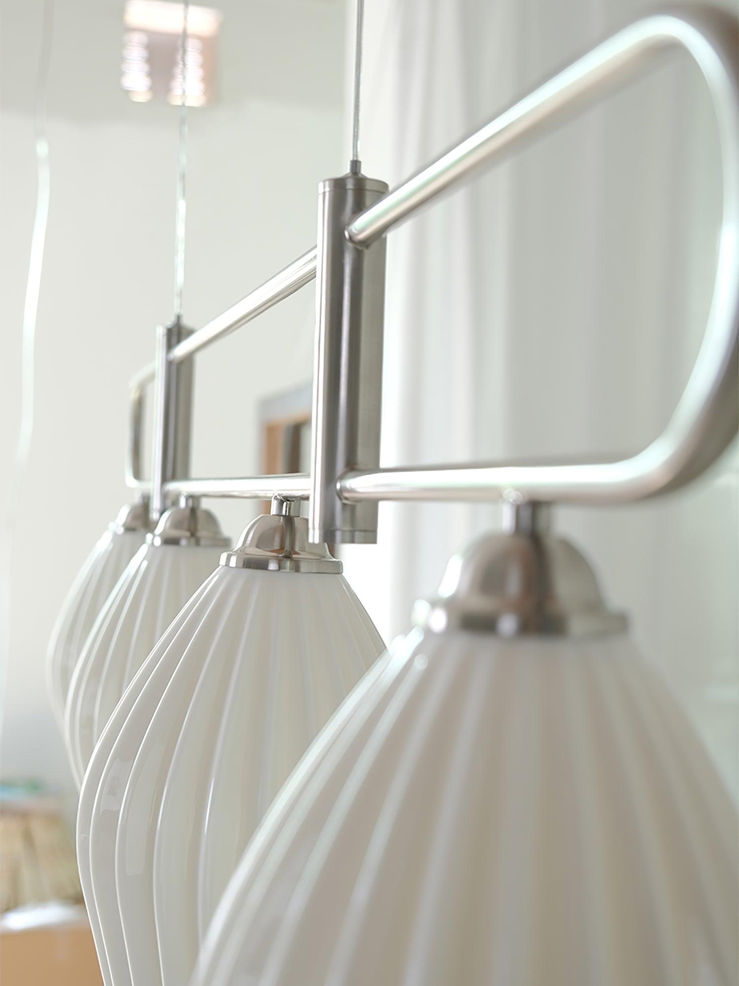 Handmade Bone China Ribbed Pendant Light Modern Linear Ceramic Hanging Lamp for Dining Room