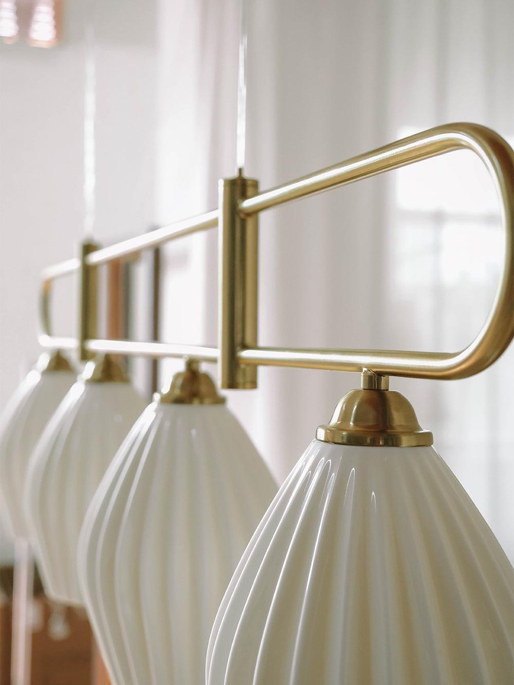 Handmade Bone China Ribbed Pendant Light Modern Linear Ceramic Hanging Lamp for Dining Room
