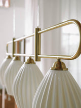 Handmade Bone China Ribbed Pendant Light Modern Linear Ceramic Hanging Lamp for Dining Room