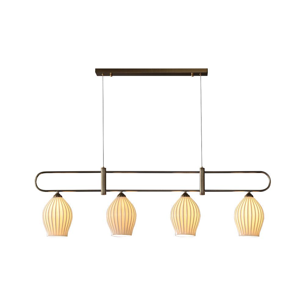 Handmade Bone China Ribbed Pendant Light Modern Linear Ceramic Hanging Lamp for Dining Room