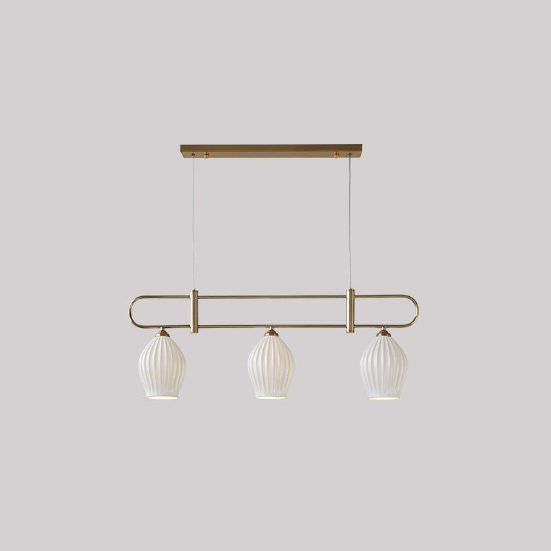 Handmade Bone China Ribbed Pendant Light Modern Linear Ceramic Hanging Lamp for Dining Room