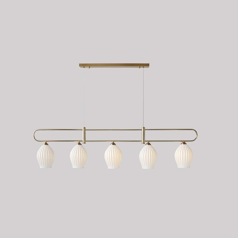 Handmade Bone China Ribbed Pendant Light Modern Linear Ceramic Hanging Lamp for Dining Room