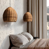 Handmade Leather and Rattan Lampshade Japanese Wabi Sabi Chandelier LED Pendant Light for Home