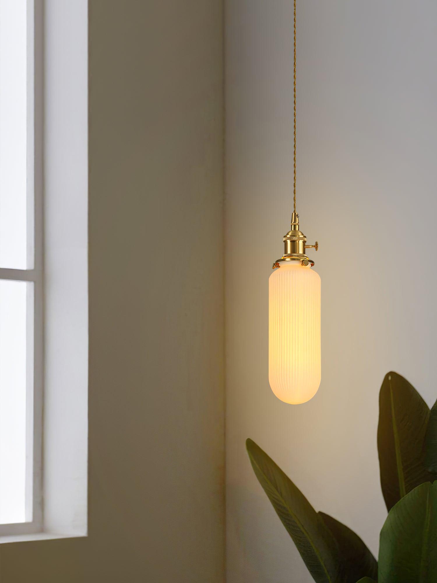Handmade Porcelain Shell Pendant Light with Brass Fittings Ribbed Ceramic Hanging Lamp