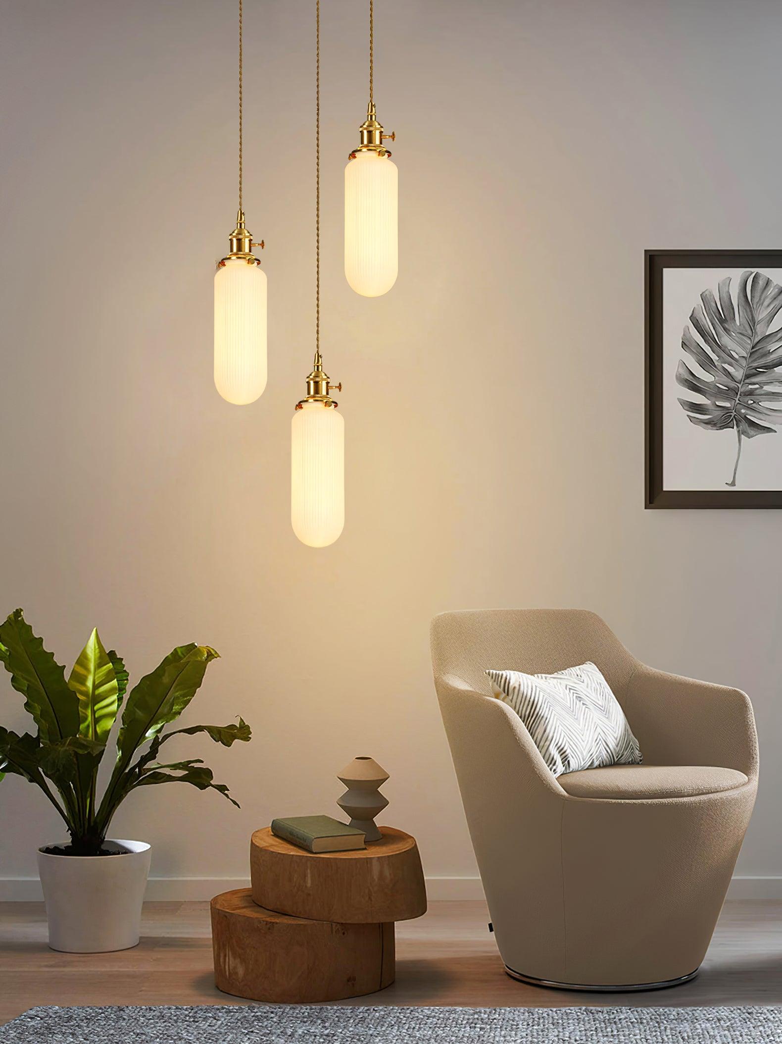 Handmade Porcelain Shell Pendant Light with Brass Fittings Ribbed Ceramic Hanging Lamp