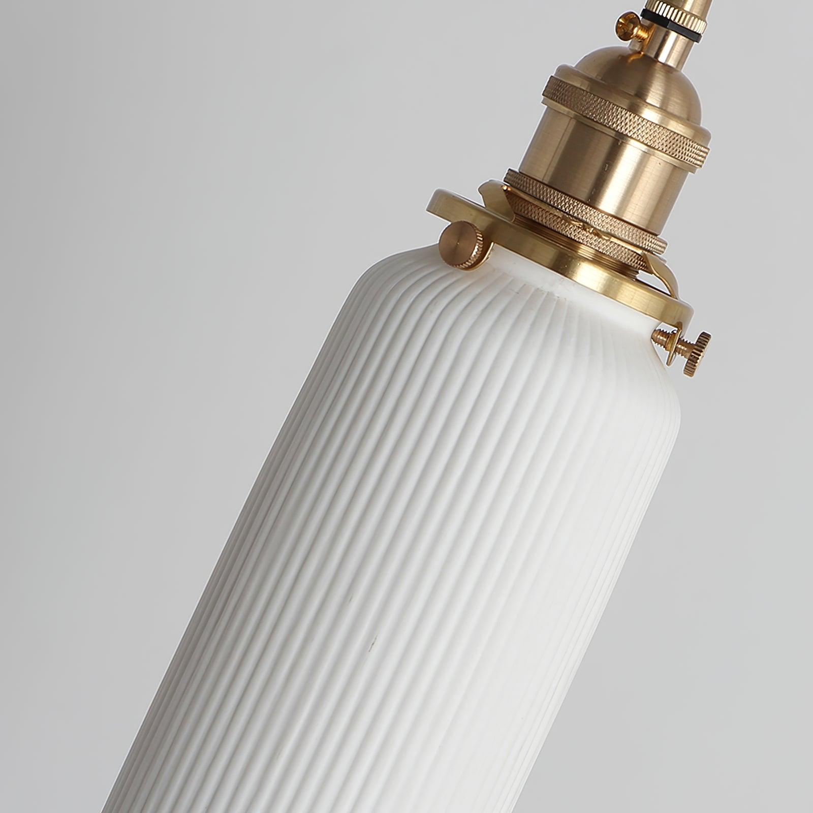 Handmade Porcelain Shell Pendant Light with Brass Fittings Ribbed Ceramic Hanging Lamp