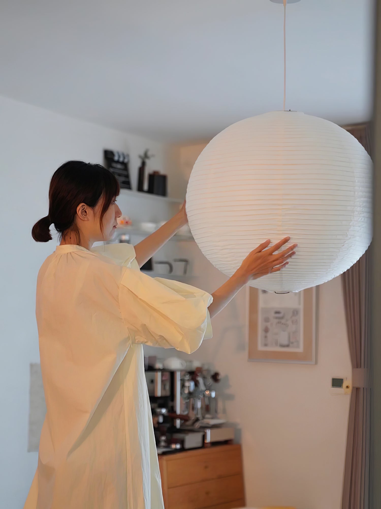 Handmade Washi Paper Pendant Light Japanese Style Mulberry Paper Hanging Lamp for Home Decor