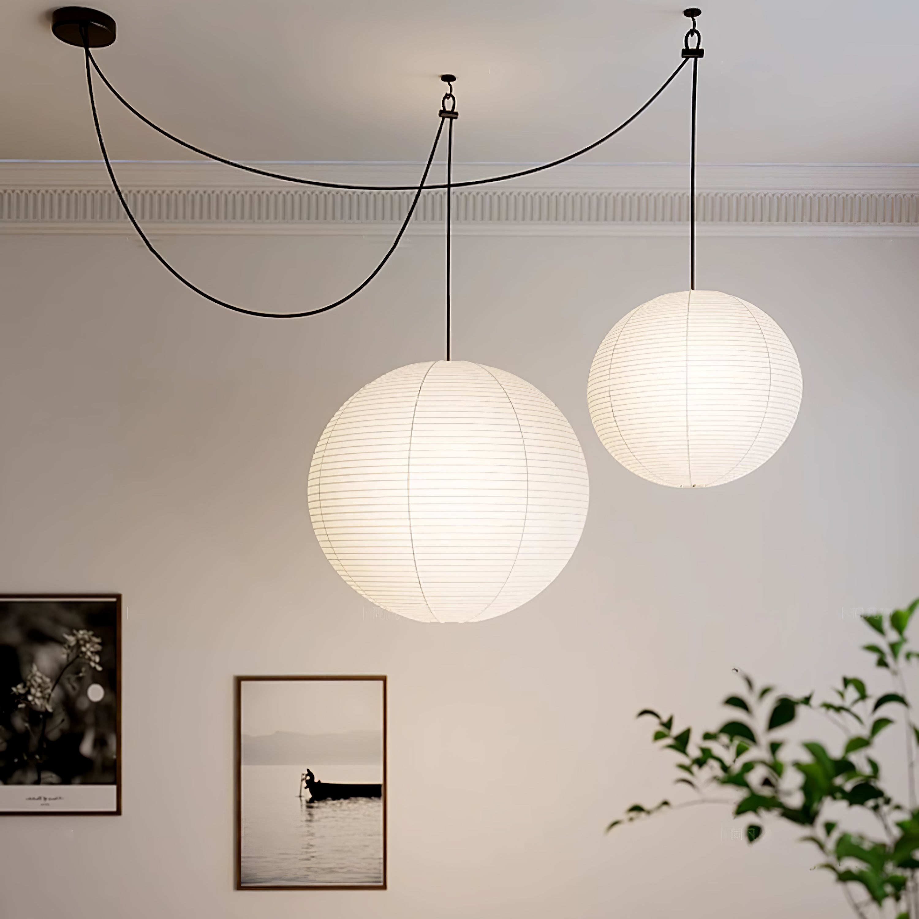 Handmade Washi Paper Pendant Light Japanese Style Mulberry Paper Hanging Lamp for Home Decor