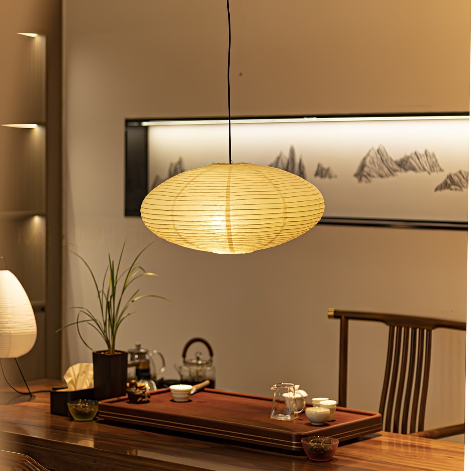 Handmade Washi Rice Paper Swag Light 15A Plug In Pendant for Minimalist Home Decor