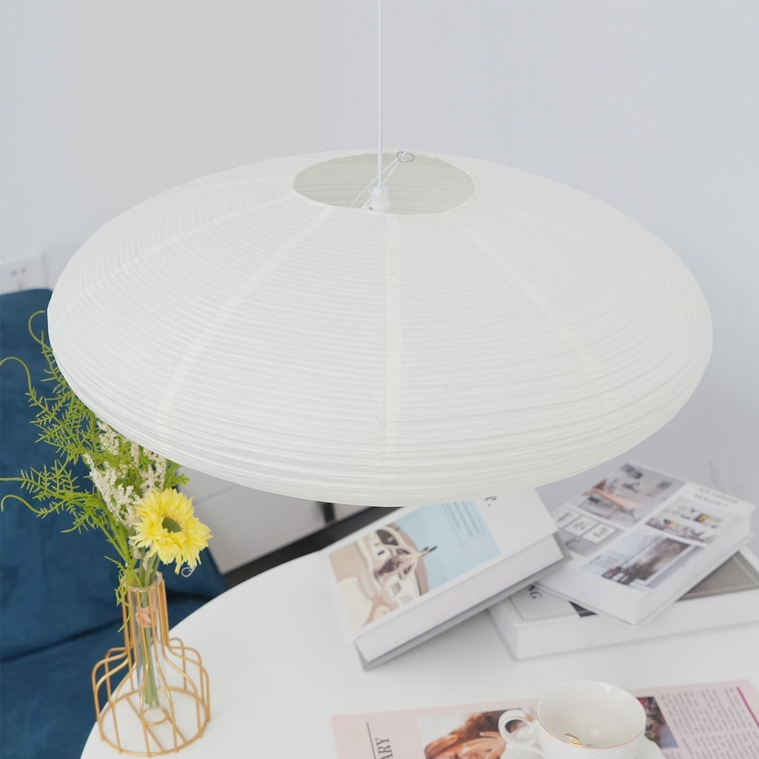Handmade Washi Rice Paper Swag Light 15A Plug In Pendant for Minimalist Home Decor