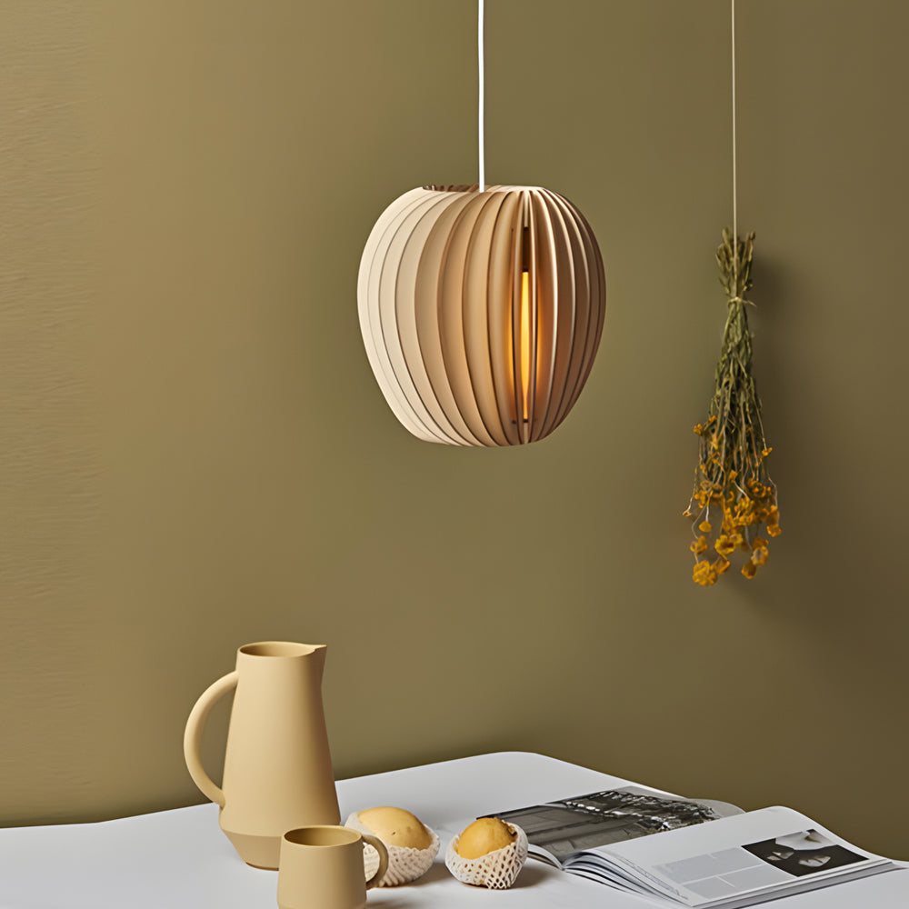 Handmade Wood Veneer Lantern Pendant Light Nordic Japanese Style LED Ceiling Lamp for Home Decor