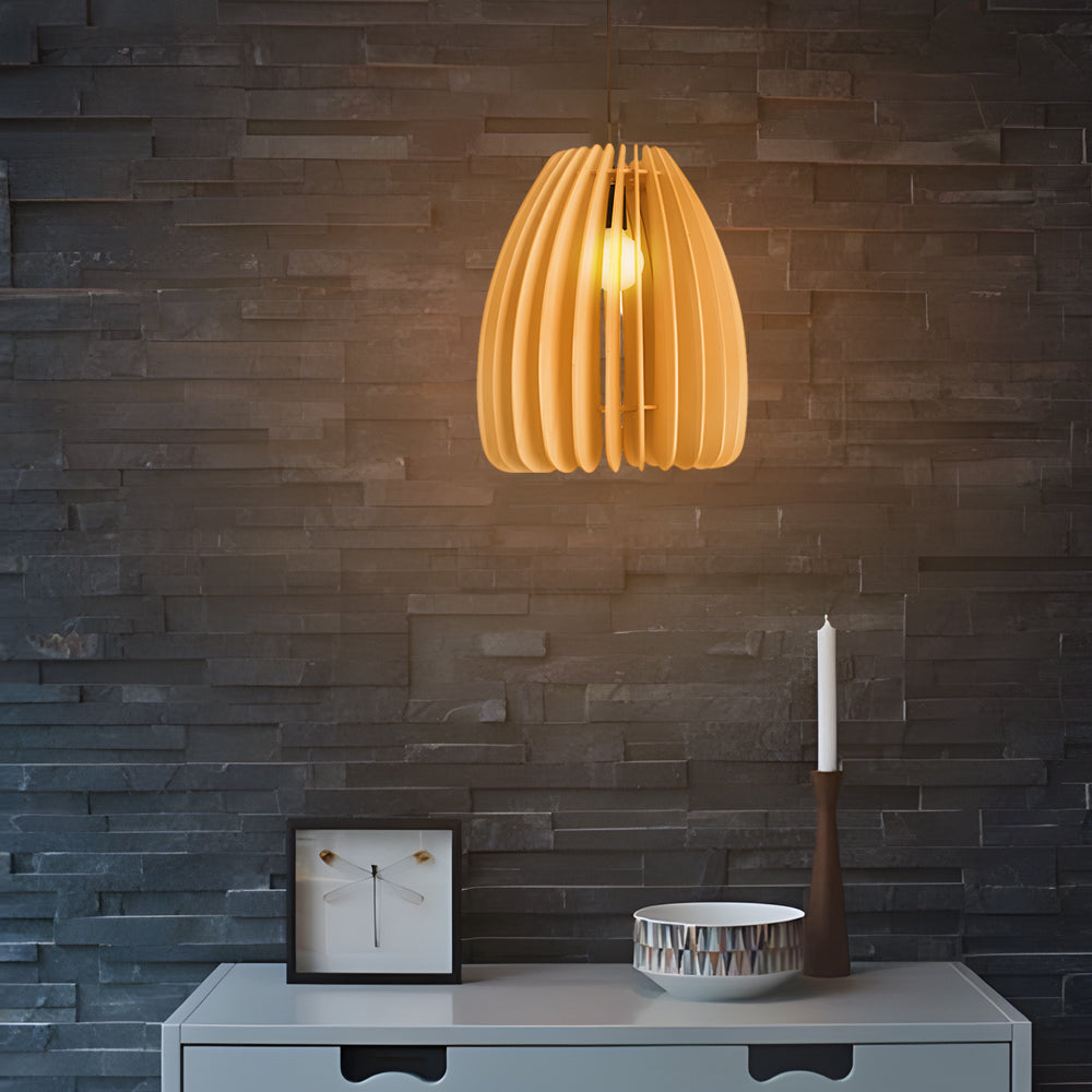 Handmade Wood Veneer Lantern Pendant Light Nordic Japanese Style LED Ceiling Lamp for Home Decor