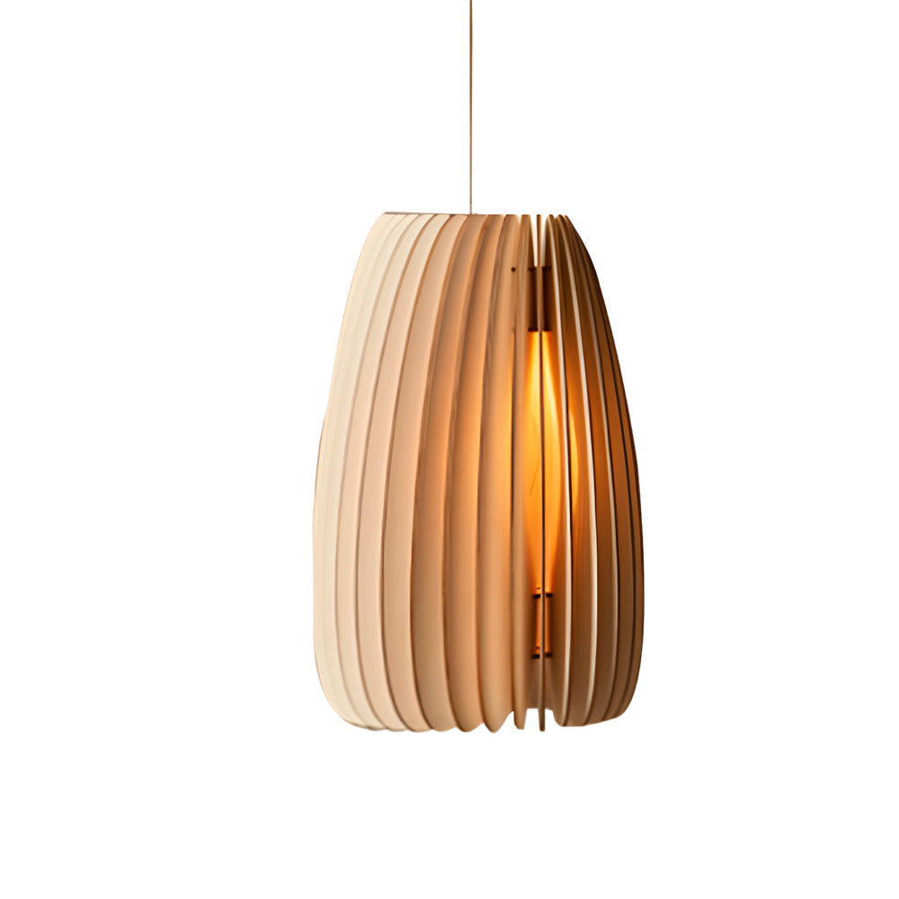 Handmade Wood Veneer Lantern Pendant Light Nordic Japanese Style LED Ceiling Lamp for Home Decor
