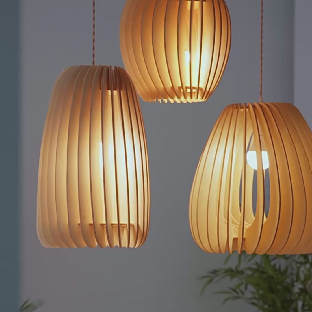 Handmade Wood Veneer Lantern Pendant Light Nordic Japanese Style LED Ceiling Lamp for Home Decor