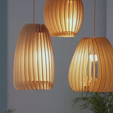 Handmade Wood Veneer Lantern Pendant Light Nordic Japanese Style LED Ceiling Lamp for Home Decor