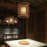 Handwoven Bamboo Cylindrical Cage Pendant Light Decorative Hanging Lamp for Dining Room Kitchen