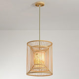 Handwoven Bamboo Cylindrical Cage Pendant Light Decorative Hanging Lamp for Dining Room Kitchen