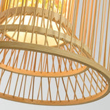 Handwoven Bamboo Cylindrical Cage Pendant Light Decorative Hanging Lamp for Dining Room Kitchen