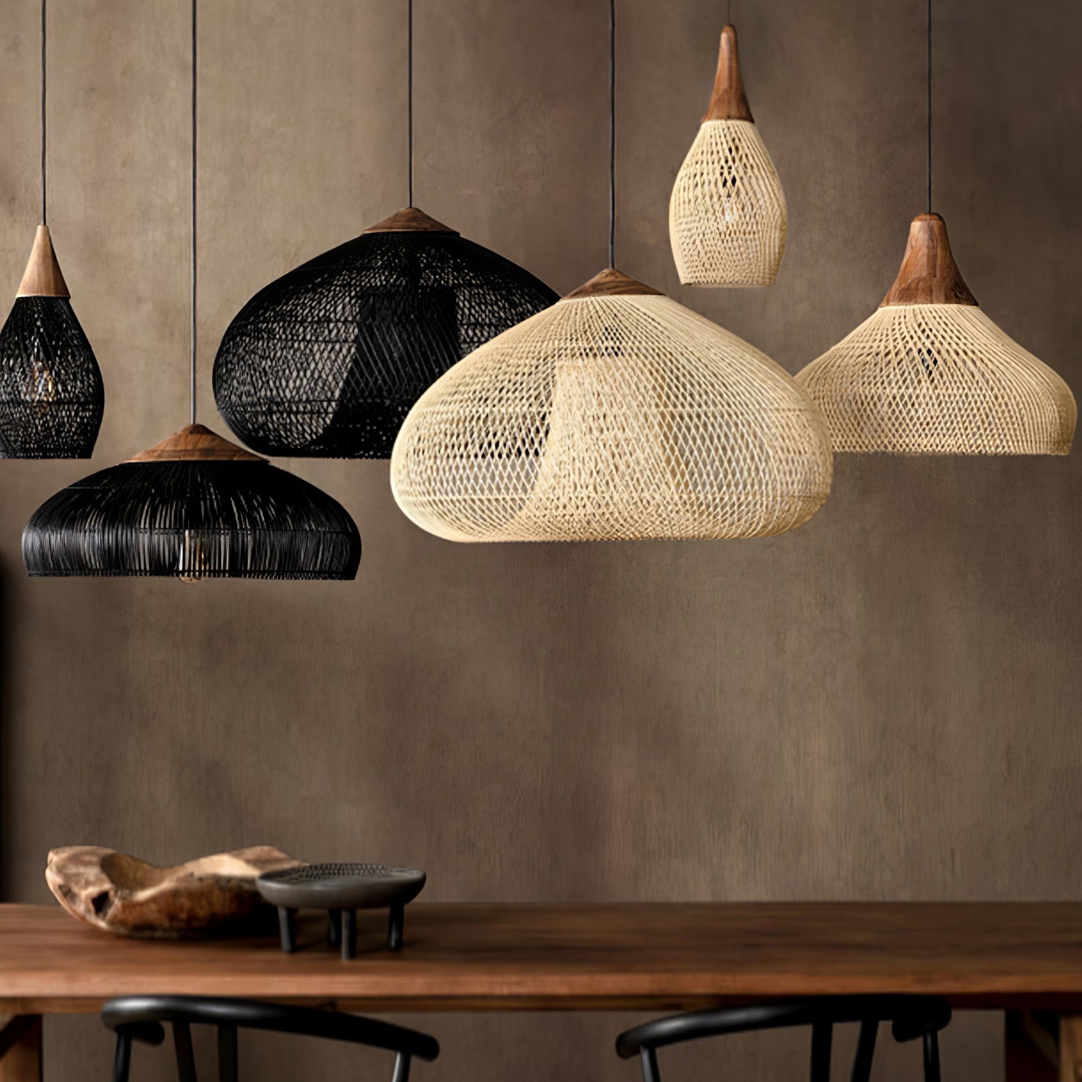 Handwoven Javanese Braided Rattan Pendant Light Coastal Style Wicker Hanging Lamp
