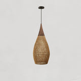 Handwoven Javanese Braided Rattan Pendant Light Coastal Style Wicker Hanging Lamp