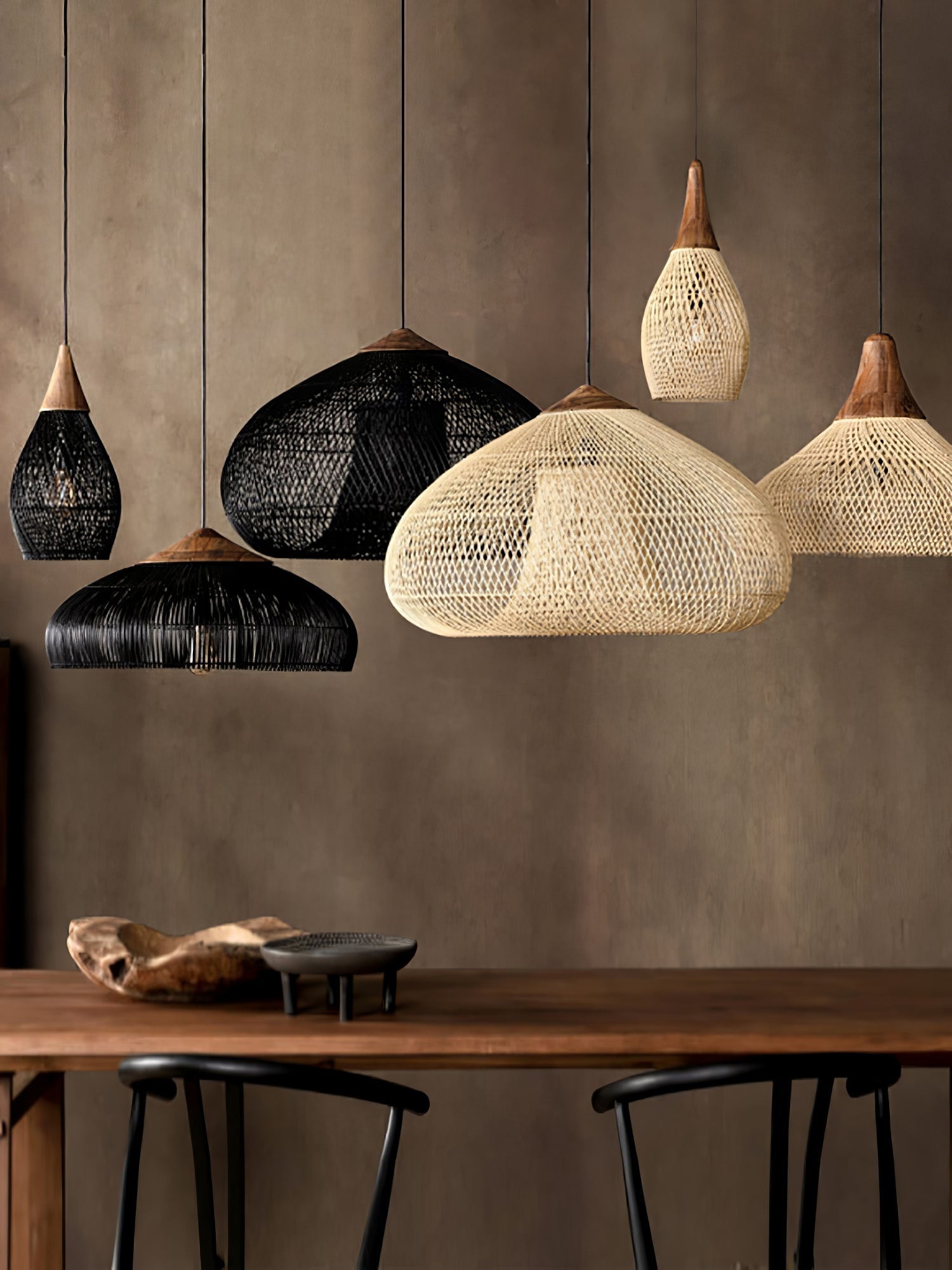 Handwoven Javanese Braided Rattan Pendant Light Coastal Style Wicker Hanging Lamp