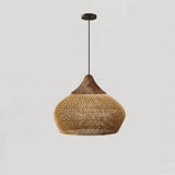 Handwoven Javanese Braided Rattan Pendant Light Coastal Style Wicker Hanging Lamp