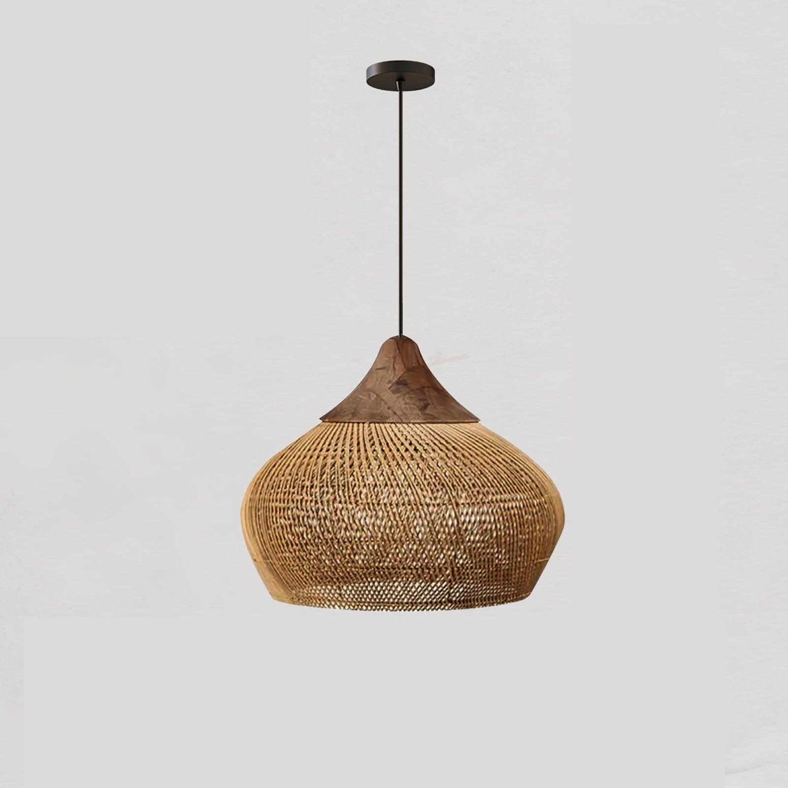 Handwoven Javanese Braided Rattan Pendant Light Coastal Style Wicker Hanging Lamp