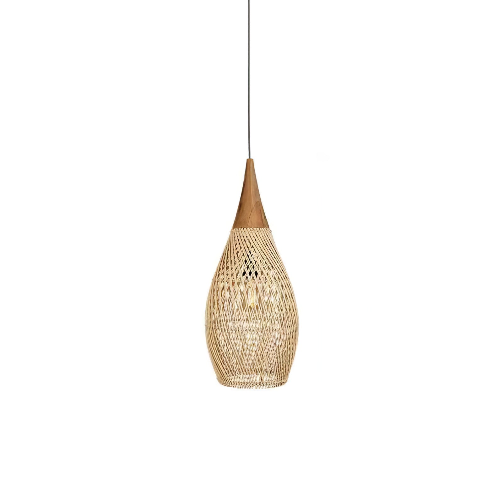 Handwoven Javanese Braided Rattan Pendant Light Coastal Style Wicker Hanging Lamp