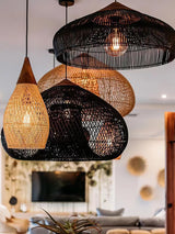 Handwoven Javanese Braided Rattan Pendant Light Coastal Style Wicker Hanging Lamp