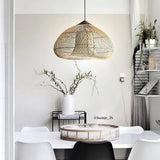 Handwoven Javanese Braided Rattan Pendant Light Coastal Style Wicker Hanging Lamp