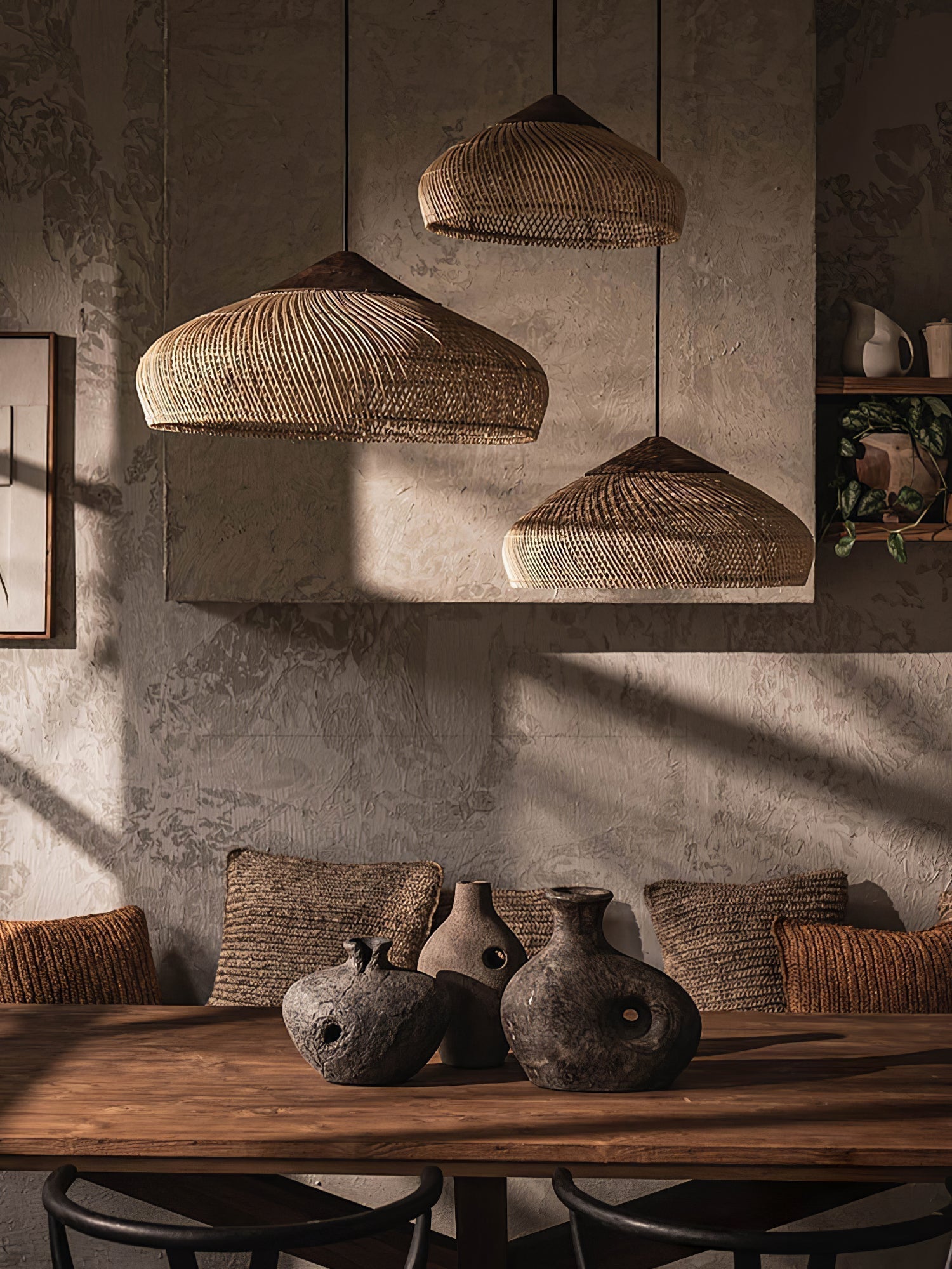 Handwoven Javanese Braided Rattan Pendant Light Coastal Style Wicker Hanging Lamp