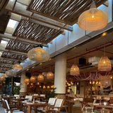 Handwoven Javanese Braided Rattan Pendant Light Coastal Style Wicker Hanging Lamp