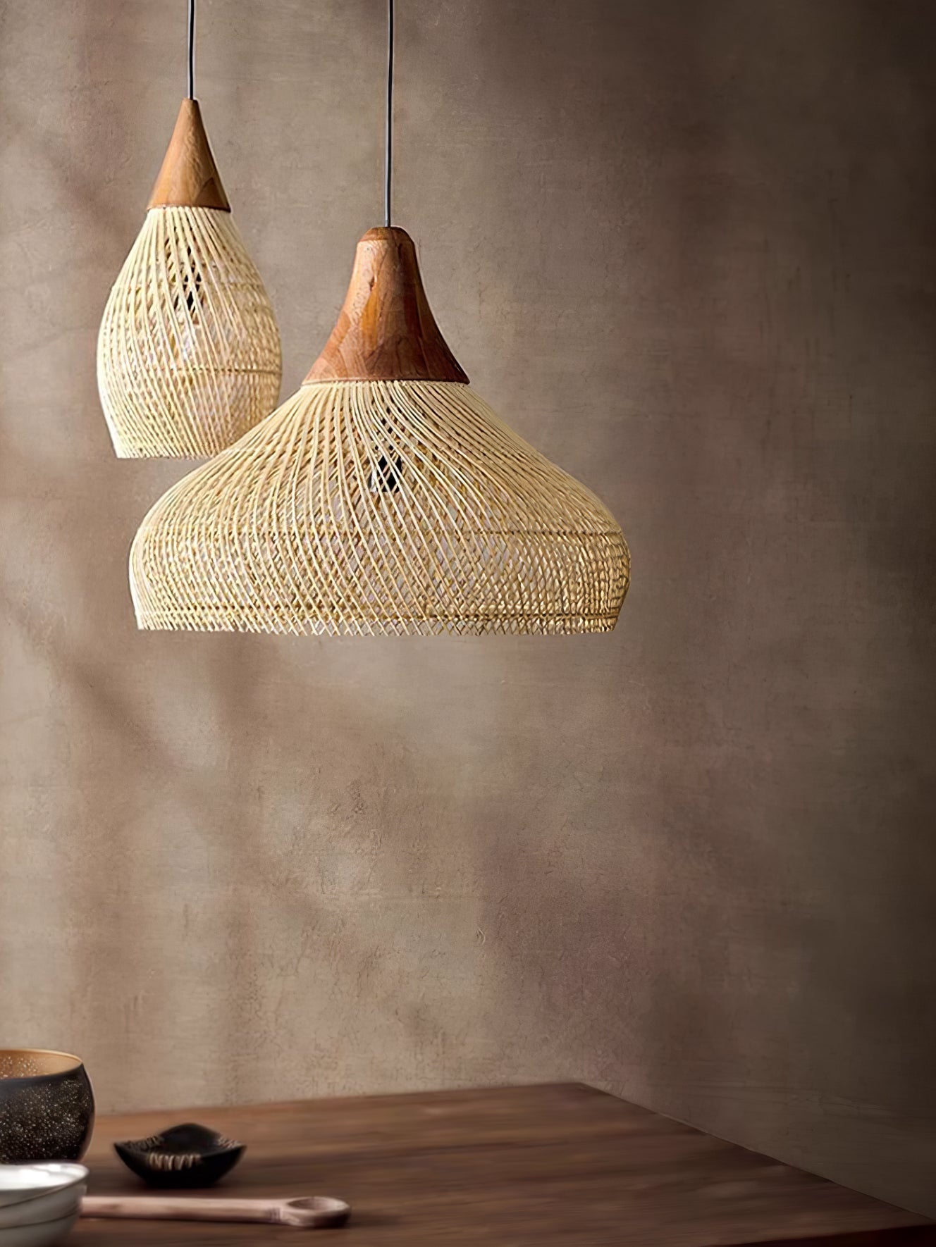 Handwoven Javanese Braided Rattan Pendant Light Coastal Style Wicker Hanging Lamp