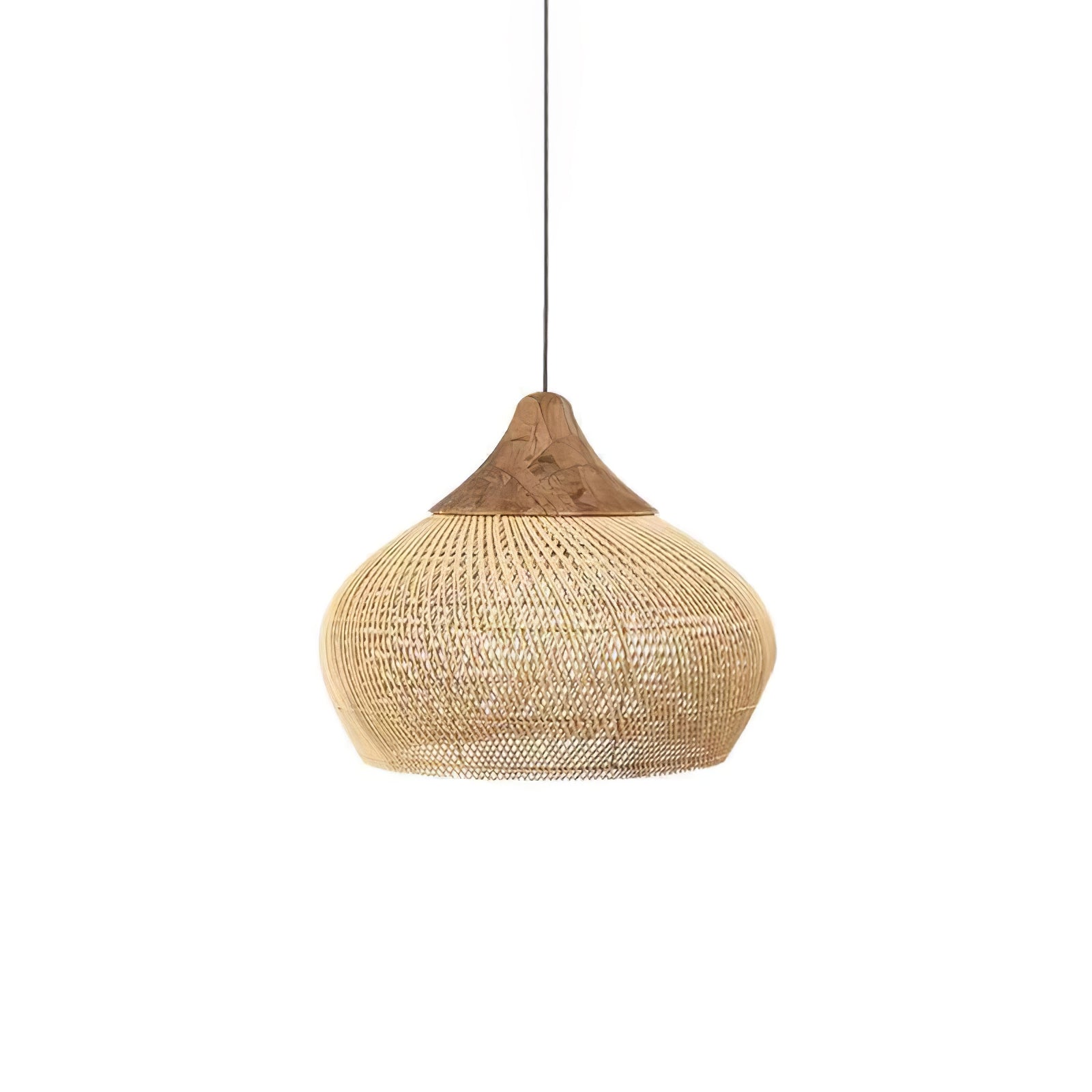 Handwoven Javanese Braided Rattan Pendant Light Coastal Style Wicker Hanging Lamp