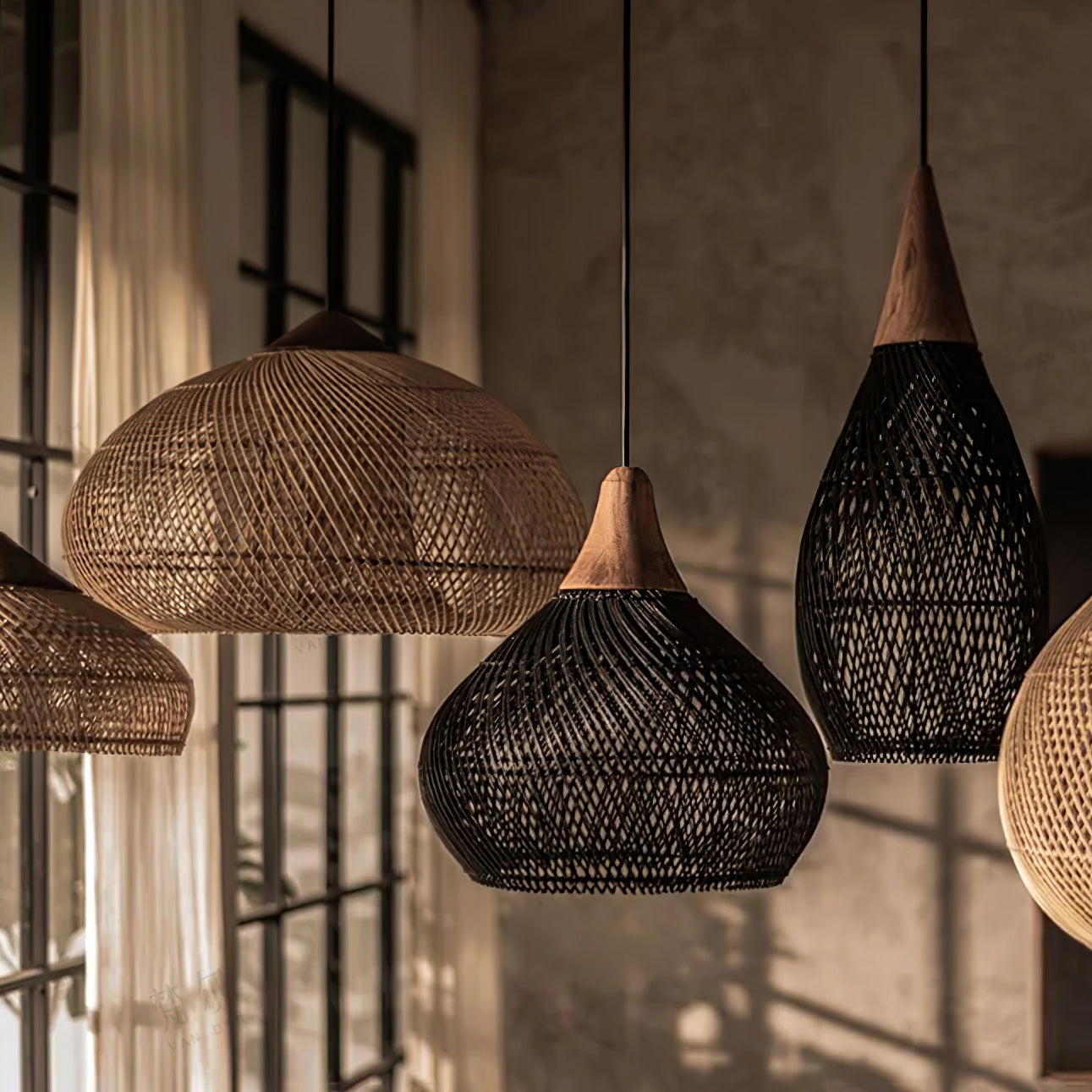 Handwoven Javanese Braided Rattan Pendant Light Coastal Style Wicker Hanging Lamp