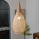 Handwoven Javanese Braided Rattan Pendant Light Coastal Style Wicker Hanging Lamp