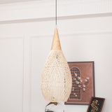 Handwoven Javanese Braided Rattan Pendant Light Coastal Style Wicker Hanging Lamp