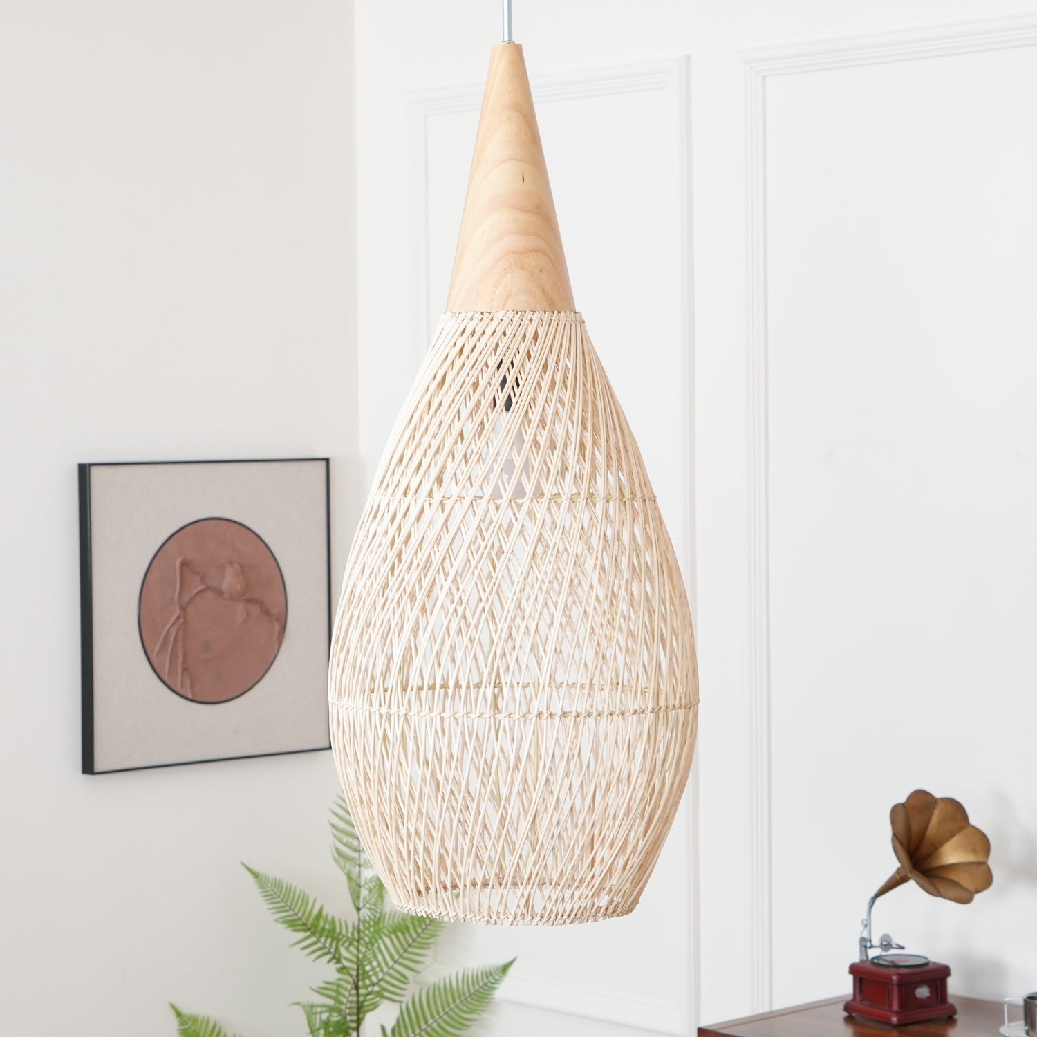Handwoven Javanese Braided Rattan Pendant Light Coastal Style Wicker Hanging Lamp