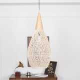 Handwoven Javanese Braided Rattan Pendant Light Coastal Style Wicker Hanging Lamp