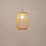 Handwoven Natural Bamboo Cage Pendant Lamp Rustic Boho Hanging Ceiling Light Fixture