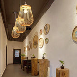 Handwoven Natural Bamboo Cage Pendant Lamp Rustic Boho Hanging Ceiling Light Fixture