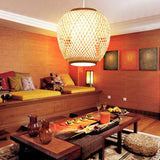 Handwoven Natural Bamboo Oval Dome Pendant Light Farmhouse Style Hanging Lamp for Bedroom